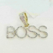 Boss Name Plate Charm Pendant Unisex 1.50 CT Real Moissanite 14k Gold Plated 925