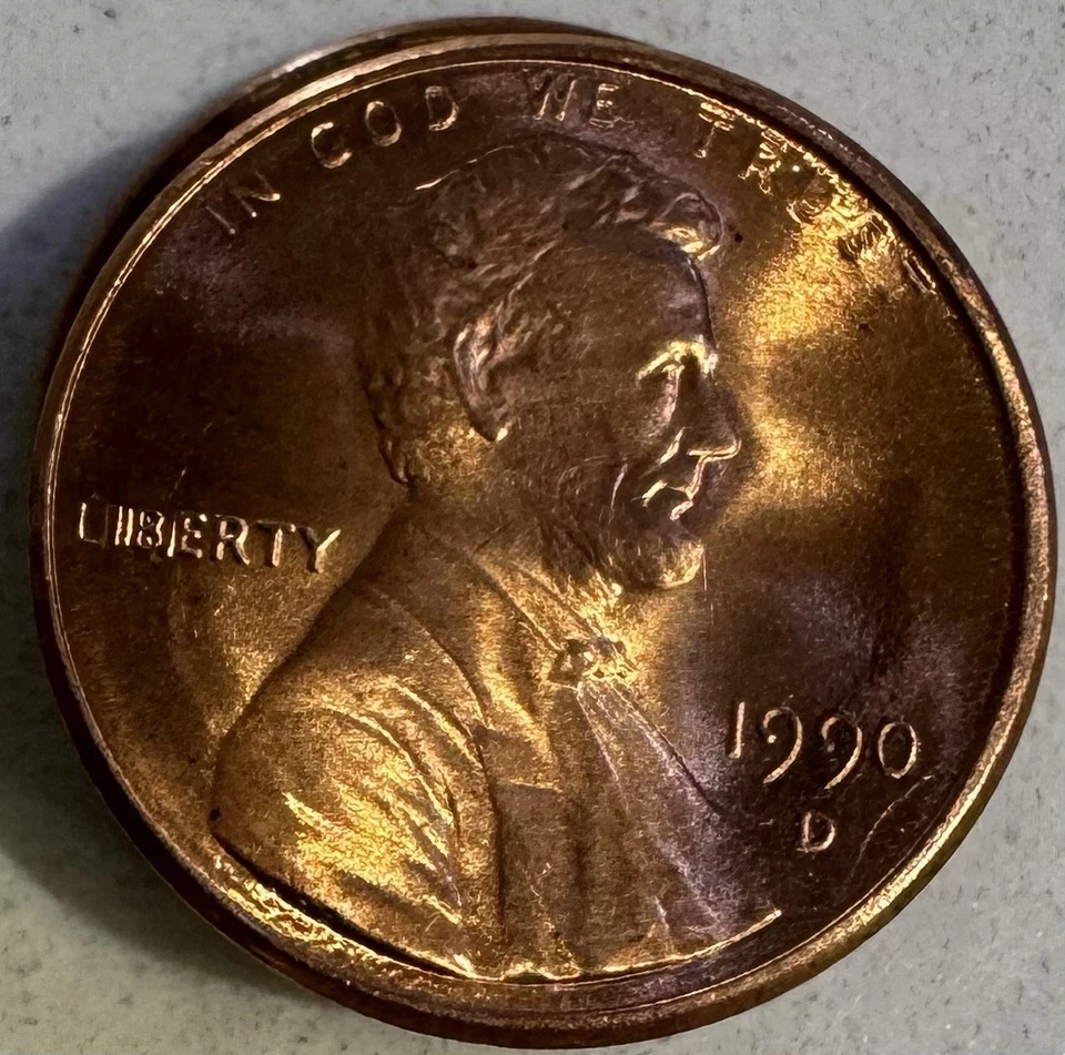 1990 D LINCOLIN MEMORIAL PENNY, DOUBLE DIE OBVERSE AND REVERSE. B/ U COIN UNC! - Image 4 of 4