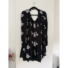 Free People Black White Flower Embroidered Austin Dress, Sz Small