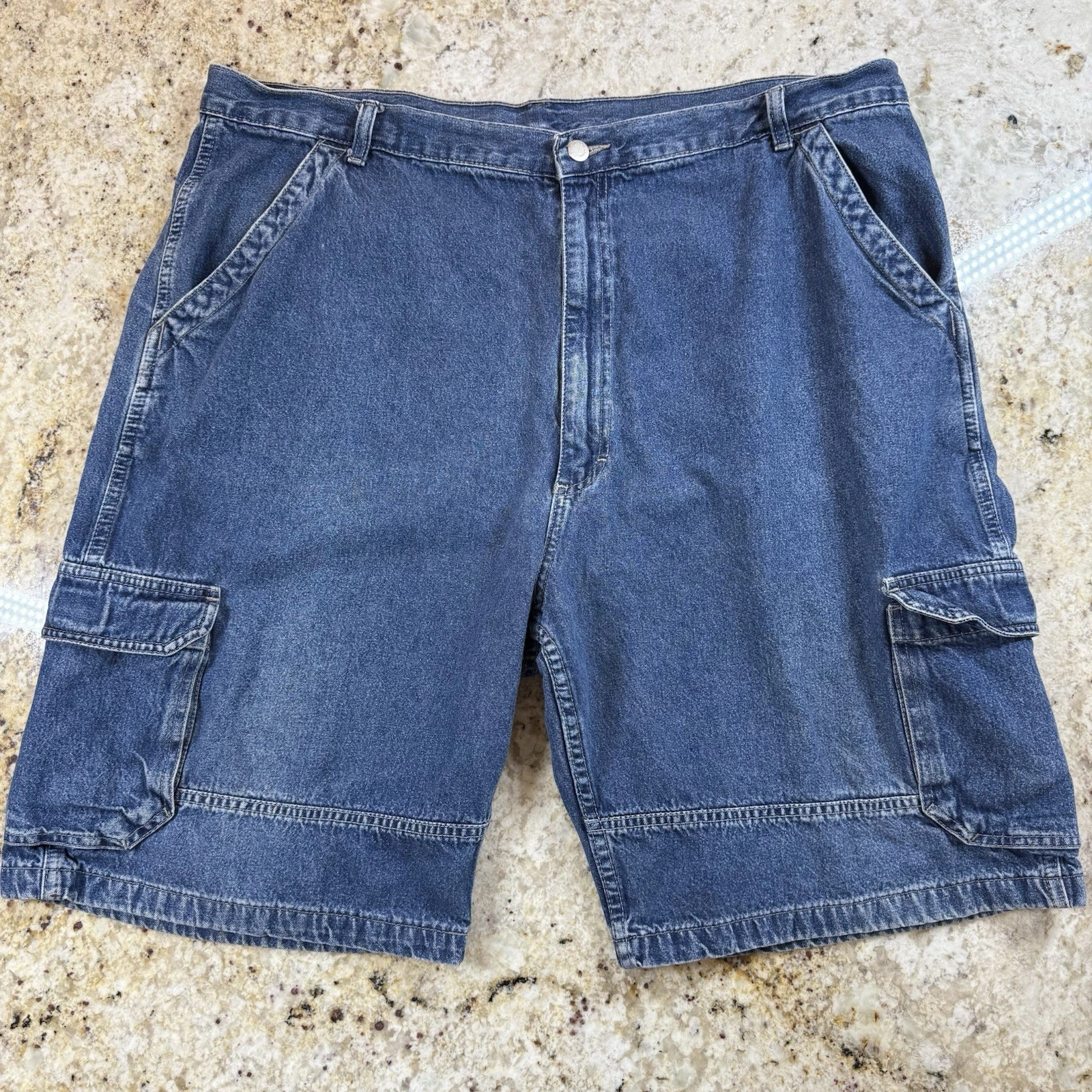 Wrangler 6428 Denim Cargo Shorts Mens 42 Blue Utility Y2K Carpenter Workwear
