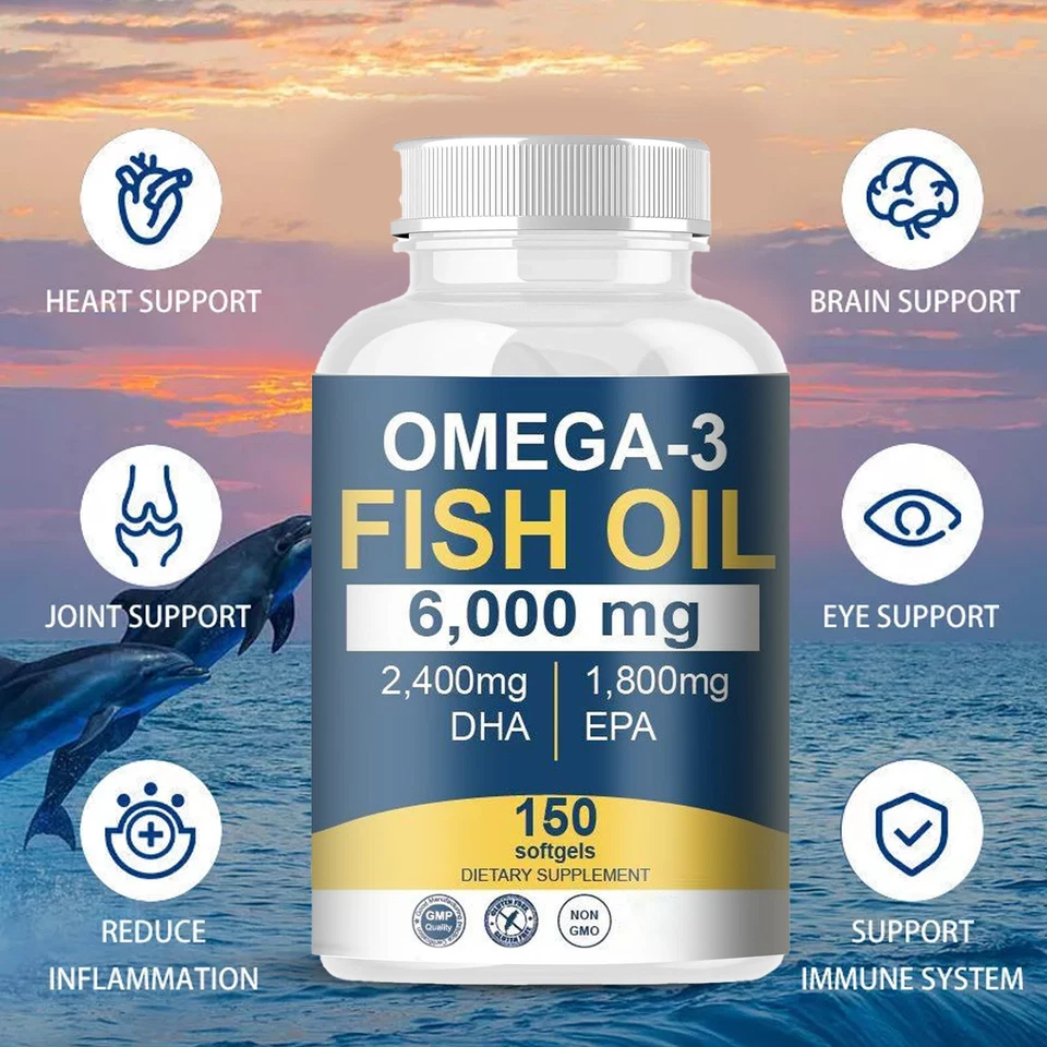 150 Caps Omega 3 Fish Oil 6000 Mg with Maximum EPA DHA - Supports Brain, Liver - Image 4 of 4