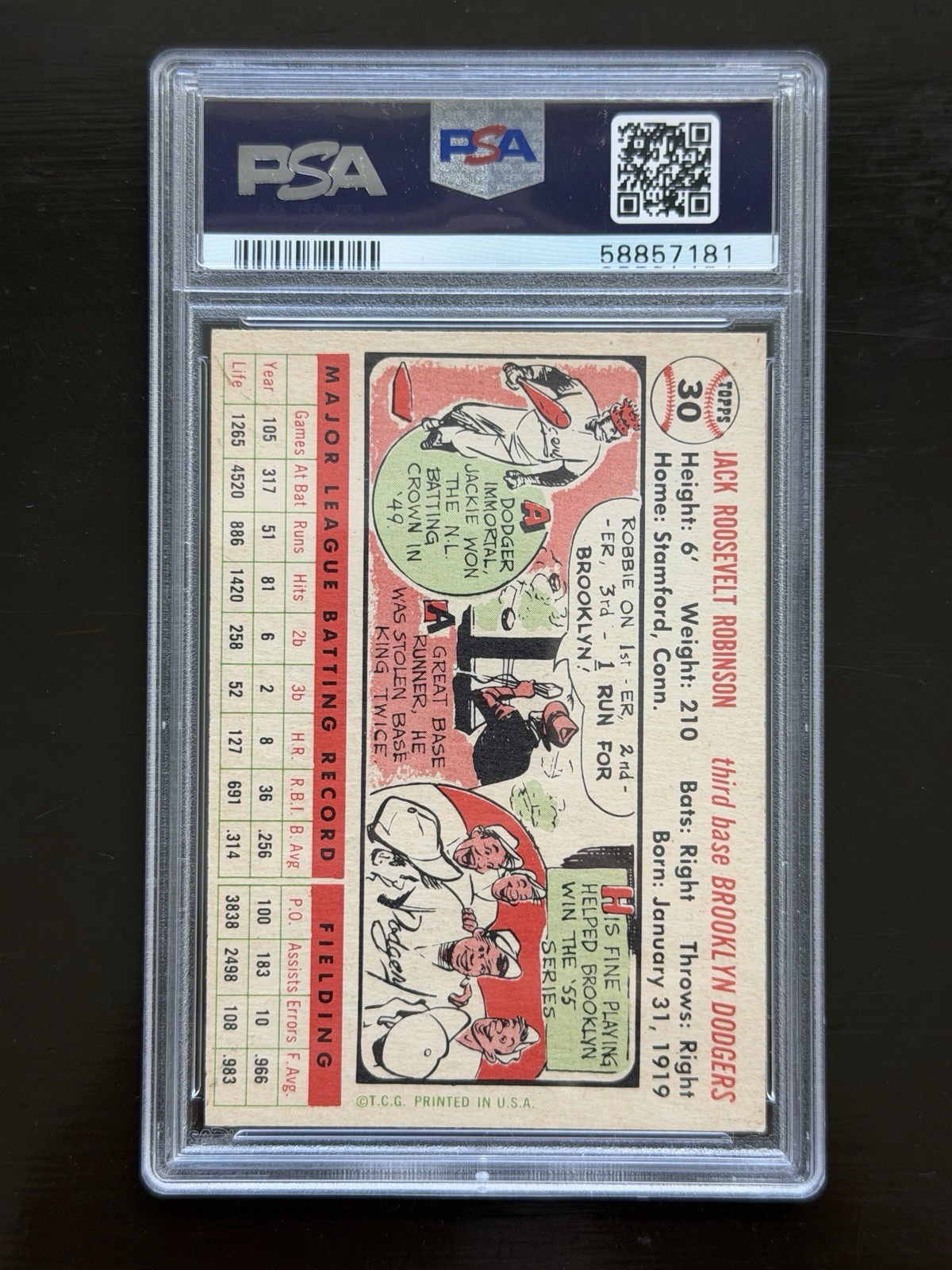 1956 Topps - Jackie Robinson #30 White Back PSA 6 view 2
