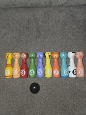 Wooden Kids Bowling Set Numbers 1 10 Animal Pins w/ Ball Educational Toy