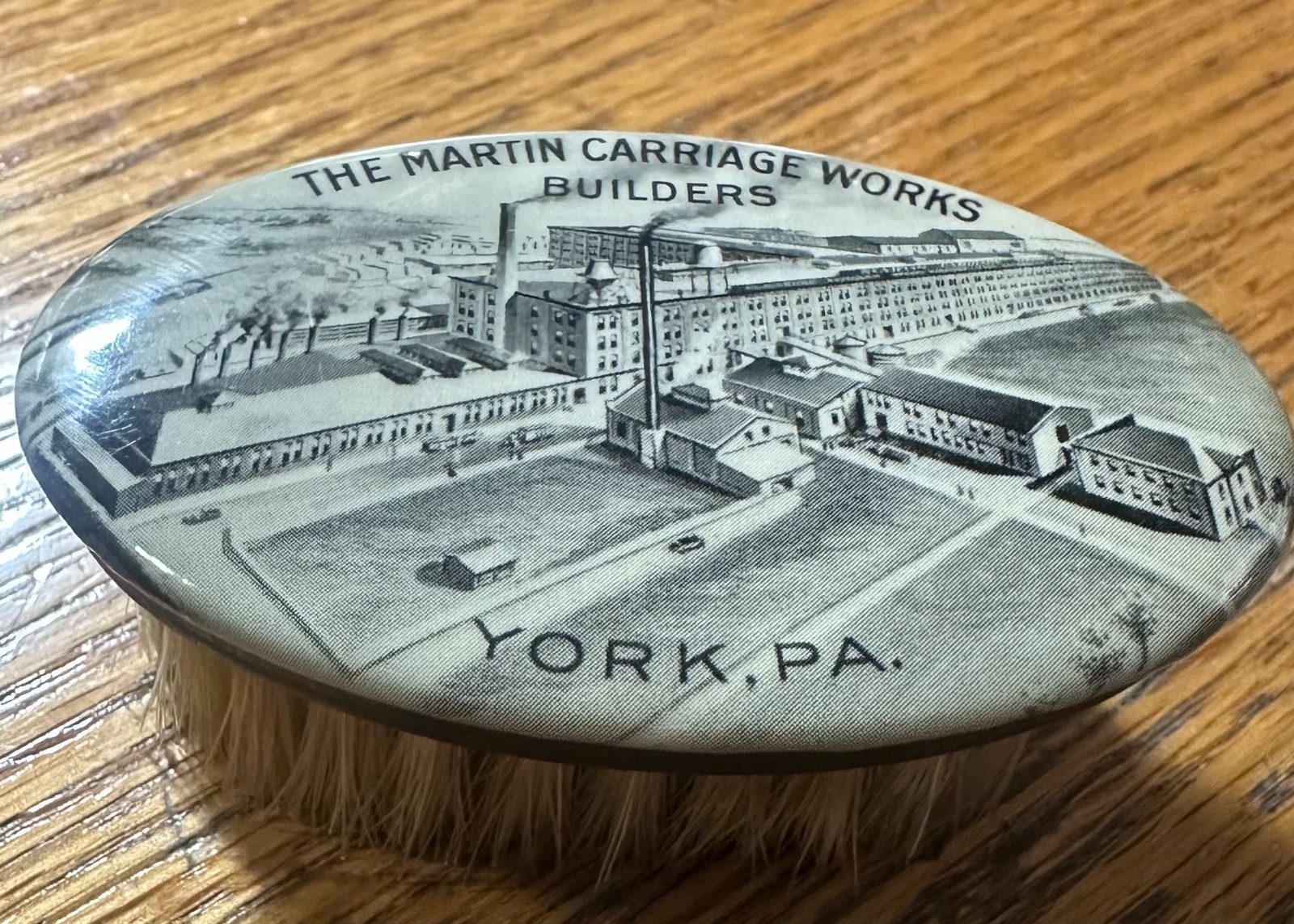 Vintage Small Celluloid Advertising Brush The Martin Carriage Works York Pa Mint