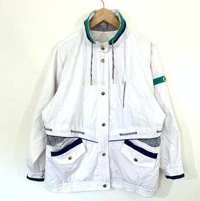 VTG 80s Mens Current Seen Nautical  Windbreaker Jacket Size S White Boating  