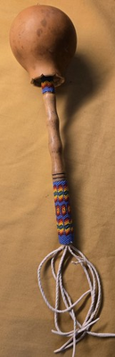 #ad #ad Lakota Native American 10quot; Gourd Rattle W 1mm Beaded amp; Carved Wooden Handle $120.00