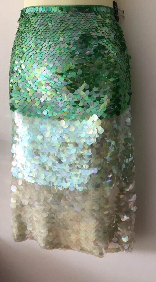 MOSCHINO 💚 CHEAP & CHIC Pencil Skirt Scaled Sequins Green Iridescent Size... - Image 4 of 4