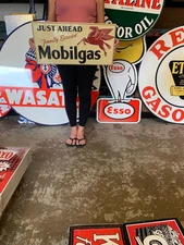 Antique Vintage Old Style Sign Mobilgas Just Ahead Made USA