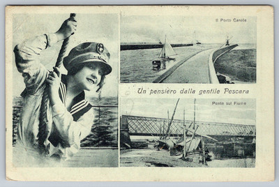 c1920s Pescara Italy Porto Canale Ponte sul Fiume Antique Postcard