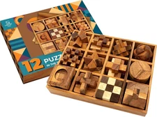 BSIRI Wooden Puzzle Box Set (12 Games) - Challenging Brain Teasers and 3D Puzzle