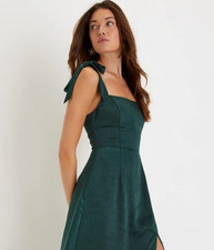 Lulus Made To Be Adored Dress Womens Medium Green Satin Tie Strap Maxi Formal