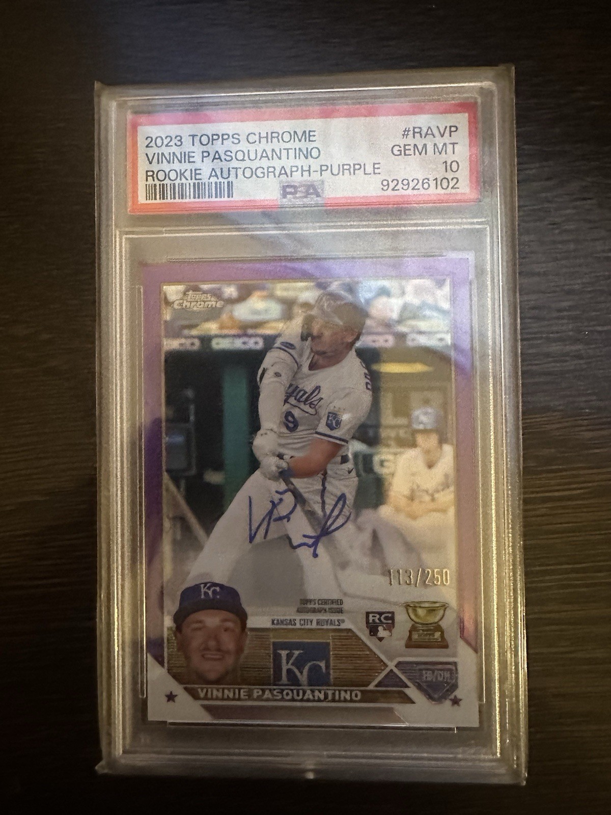 2023 Topps Chrome - Rookie Auto Vinnie Pasquantino Purple Refractor /250 PSA 10
