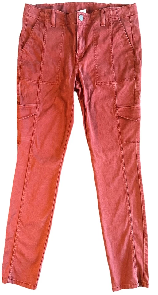 Cabi Rust Red Ribbed Utility Cargo Pants Tapered Leg Womens 12 Hike Workwear - Image 3 of 4