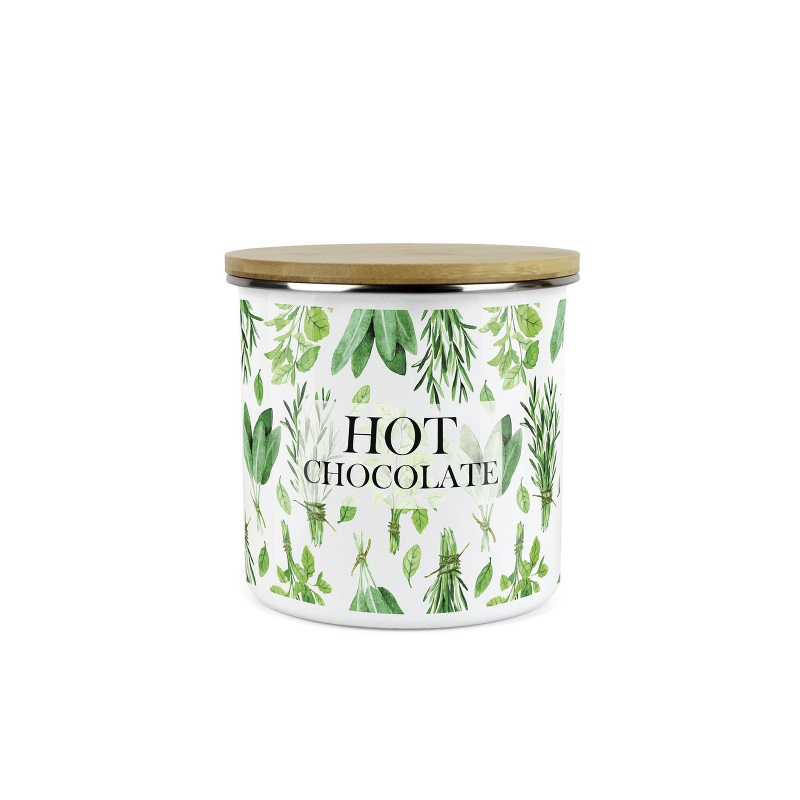 Kitchen Herbs Hot Chocolate Canister - Green Leaves Medium Kitchen Storage Jar