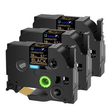 3PK 18MM Compatible with Brother PT-7500 TZ344 Tze-344 Gold on Black Label Tape