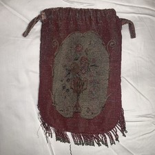 Antique / VTG 1920s Fine Beaded Art Deco Drawstring Purse/ Reticule Bag 7" x 10  