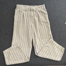 Boho A New Day Linen Blend Striped Wide Leg Pants Coastal Minimalist Size 10R
