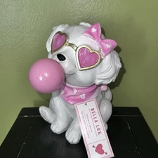 BELLA LUX Little White Dog Pink Bubble Hearts & Bow Coquette Valentines Decor