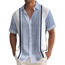 Men's Casual Short Sleeve Guayabera Cuban Beach Wedding Button-up Dress