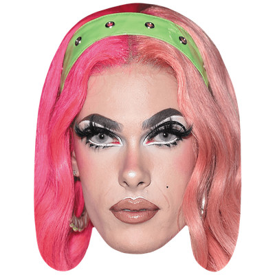 Gigi Goode (rosa) Promi Maske, flaches Kartengesicht, Kostüm Maske