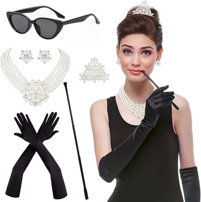 6PCS 1920S Accessories, Holly Golightly Costume 20S Accessories Pearl Necklace E