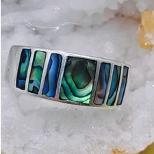 NF Thailand 925 Sterling Silver Abalone Shell Inlay Mosaic Band Ring Size 7.5