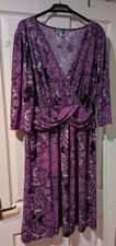 Kim & Co Paisley Purple Midi Dress Ladies Size UK 16 Half Sleeve V Neck Wrap