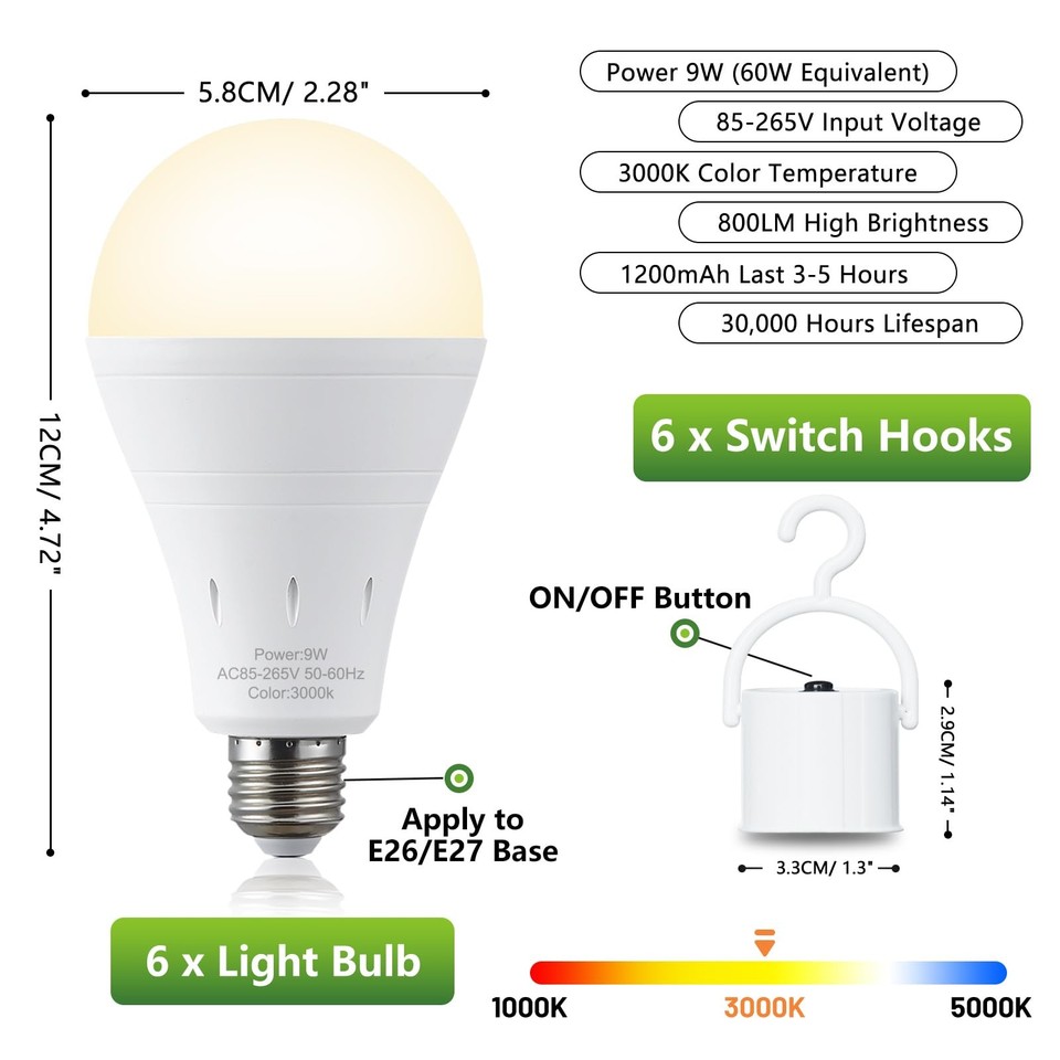 DEBAOBULB 10 Pack LED Light Bulbs 3000K Warm E26 120V 9W 60W Eq 1200mAh ...