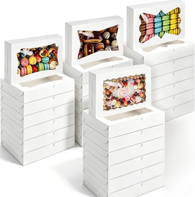 24 PCS 4 Style 12x8x2.5 Inches White Bakery Boxes with Window Cookie Boxes Treat