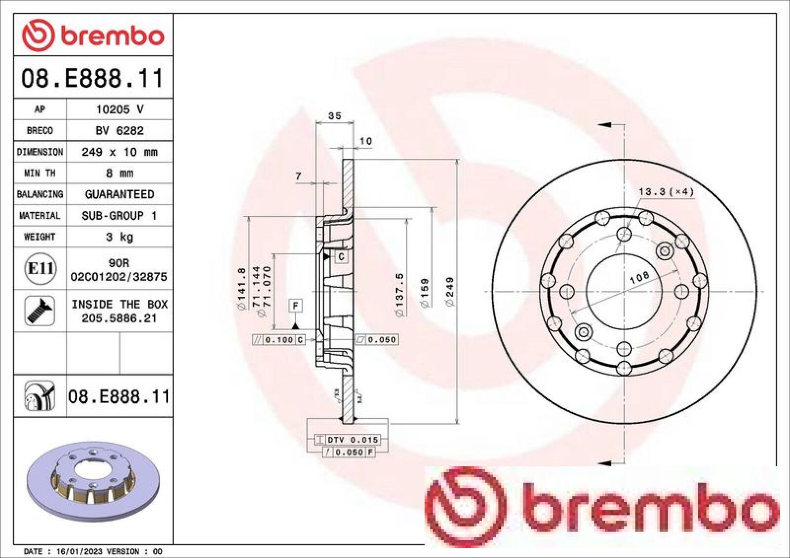 Für BREMBO 08.E888.11 HAM DISC. REAR CITROËN/DS/OPEL/PEUGEOT/VAUXHALL - Bild 3