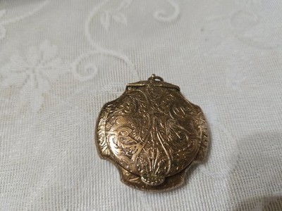 Vintage French Gold Toned Pocket Watch Style Powder Box Pendant