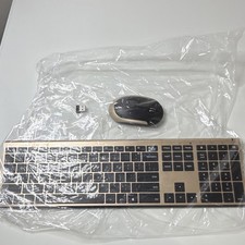 Wireless Full Size Ultra Slim Keyboard  Mouse Bundle, Black  Gold, Silent Cli  