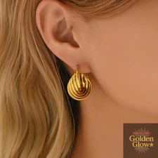 Gold Chunky Hoop Earrings for Women 18K Gold Plated Oval Hoop Earrings Trendy