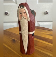 Vintage Hand Carved Painted Santa Claus Folk Art Christmas Cottagecore