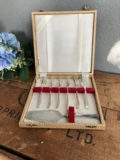 Vintage E.P.N.S. set of 6 cake or fruit fork and server in hard case