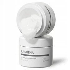 Lanbena Aloe Blackheads Remover Cream Nose Pore Strips Face Mask, 30g+60 Pcs