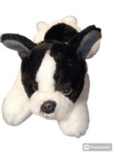 FAO Schwarz Lying French Bull Boston Terrier Dog Realistic Stuffed Animal Plush