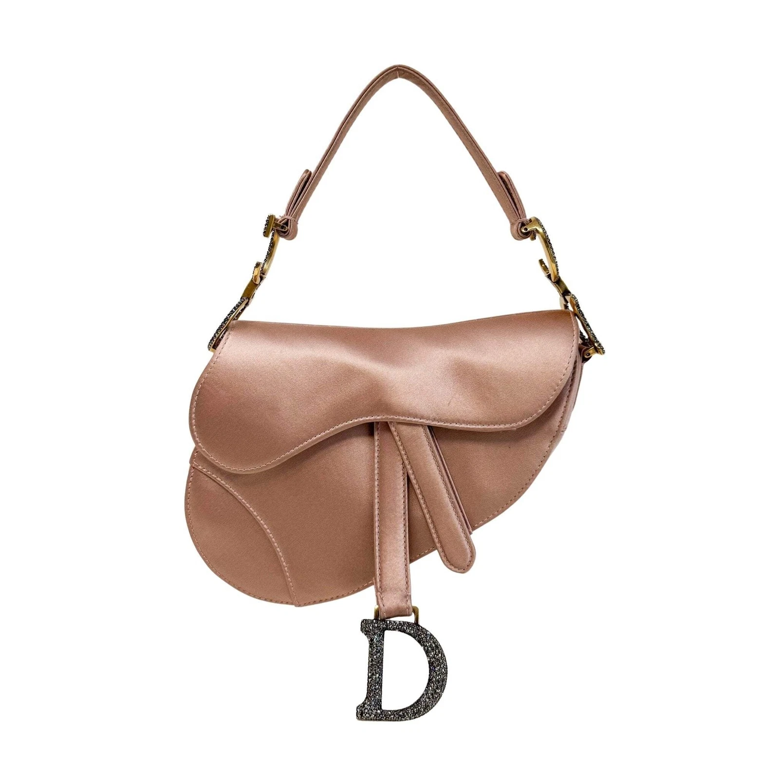 DIOR Mini sac à bandoulière en satin rose avec quincaillerie strass