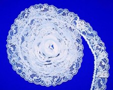 WHITE/SILVER 2 Inch Wide Ruffled Floral Lace Trim By 5 Yards
