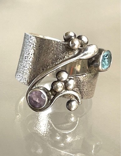 ANILLO DE AMATISTA Y TOPACIO AZUL DE PLATA ESTERLINA 925 TALLA 6 - Imagen 4 de 9