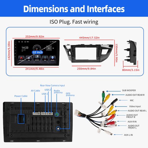 Radio estéreo para automóvil Apple Carplay para Toyota Corolla 2014-2016 Android 14 navegación GPS - Imagen 12 de 13