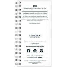AT-A-GLANCE 2025 Appointment Book Planner, Weekly, 3-1/4" x 6-1/4", Pocket Si...