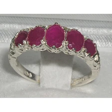 High Quality Solid 14K White Gold Natural Ruby English Victorian Ring