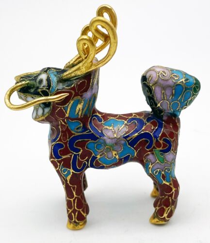 Statuina vintage Cloisonne Foo Dog Kirin in piedi colorata miniatura asiatica 2,25" - Foto 3 di 6