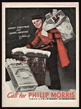 1938 PHILIP MORRIS Johnnie Johnny Roventini Cigarettes Christmas AD