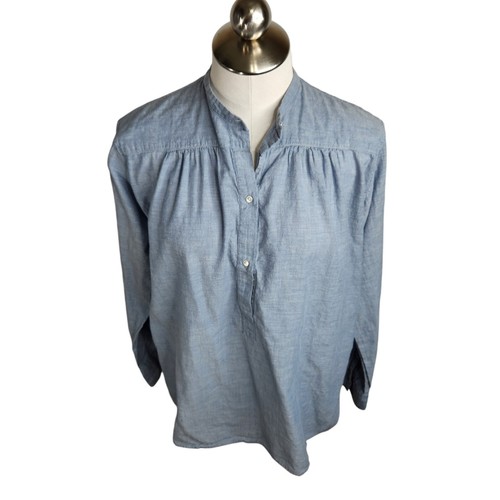 Nili Lotan Popover Shirt Womens Size Medium Chambray Blue Cotton