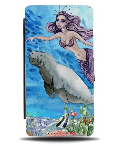 Manatee and Mermaid Swimming Flip Wallet Case Mermaids Manatees Carton DN84 - 第 1/3 張圖片