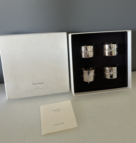 4 x Vera Wang Wedgwood Love Knots Napkin Rings Silver Plated With Box