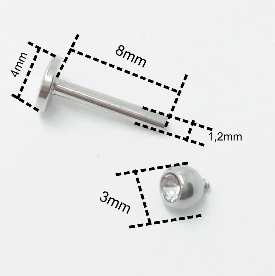 Piercing Labbra Brillantino Acciaio Labret Trago Helix con Zircone Bianco - Immagine 4 di 4