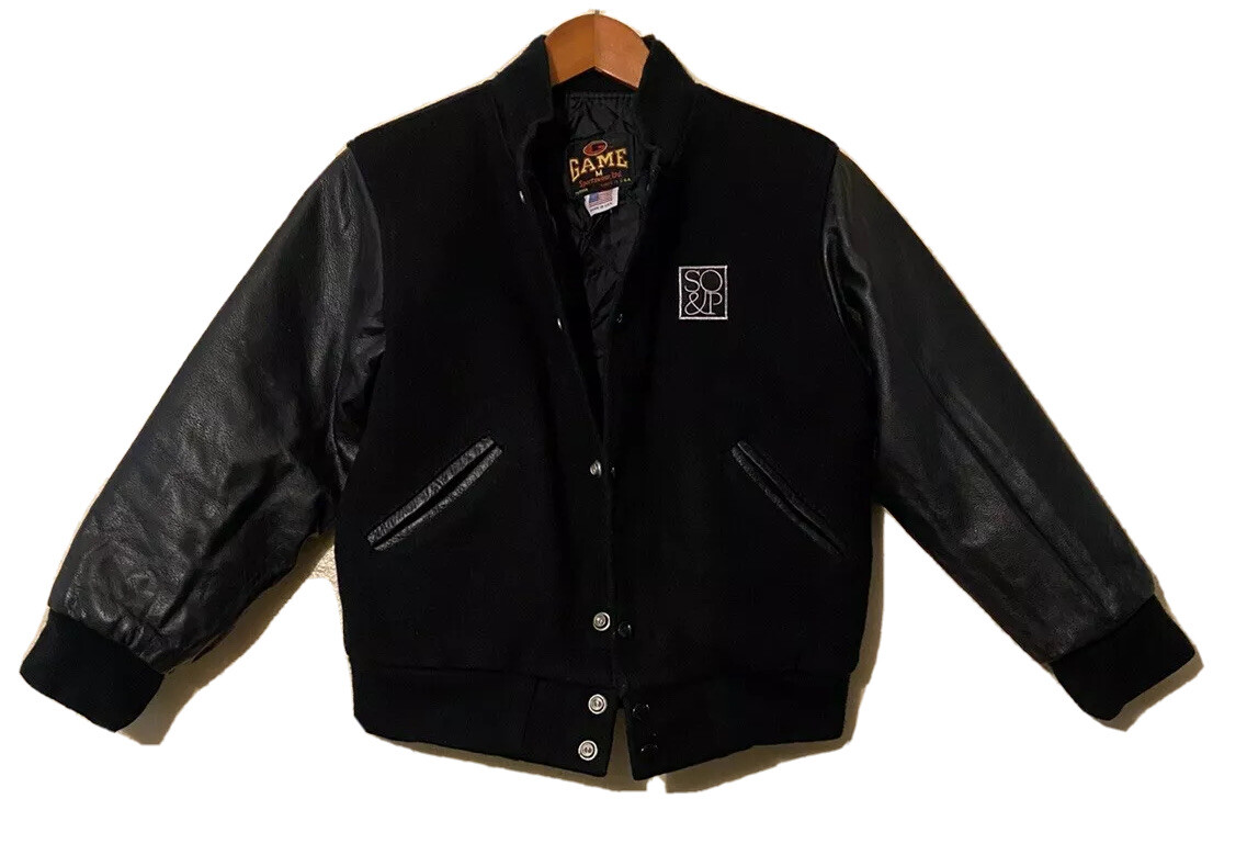 GAME SPORTSWEAR LTD BLACK VARSITY JACKET WOOL LEATHER GAME SPORTSWEAR LTD BLACK VARSITY JACKET WOOL LEATHER